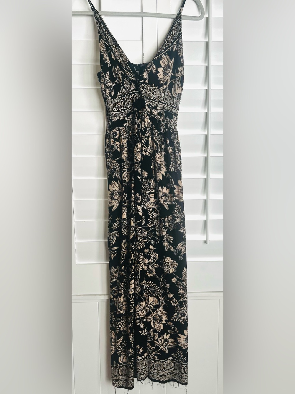 Angie Black Maxi Skirt with Beige Floral Motif